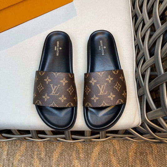 LV Fashion Korean Slides Printed In Dark Brown