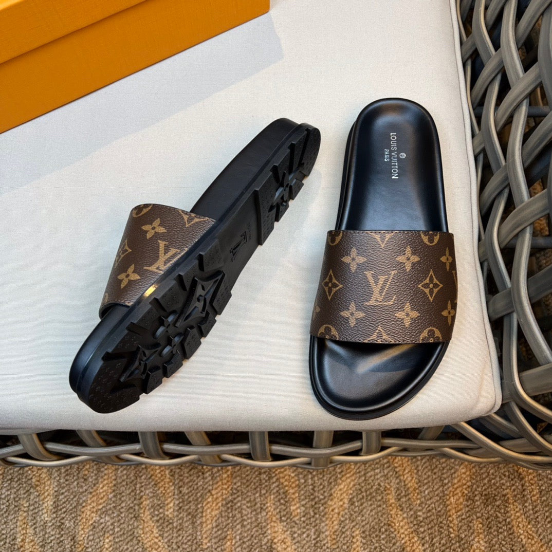 LV Fashion Korean Slides Printed In Dark Brown
