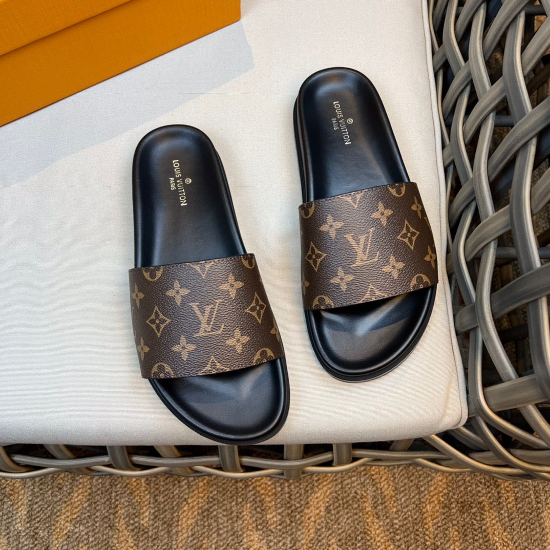 LV Fashion Korean Slides Printed In Dark Brown