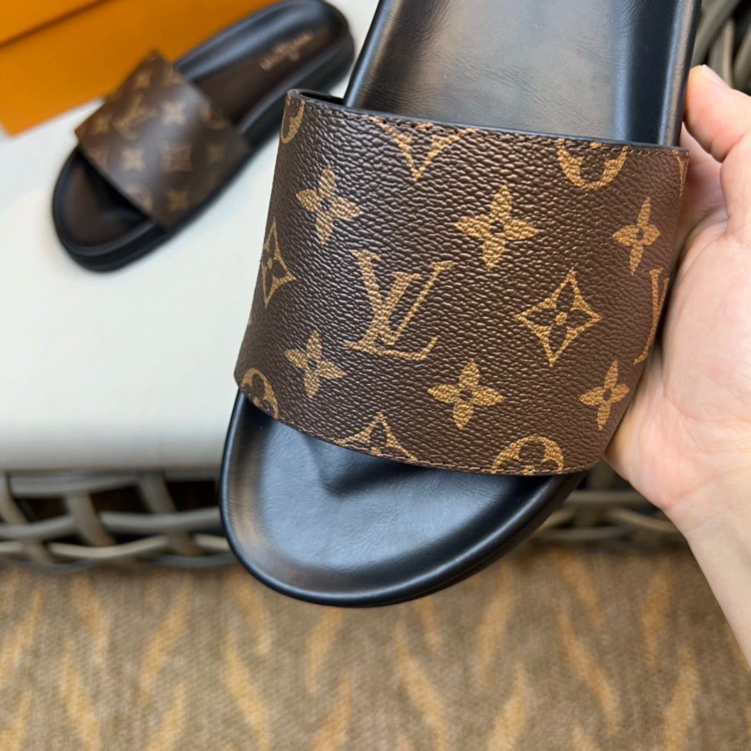 LV Fashion Korean Slides Printed In Dark Brown