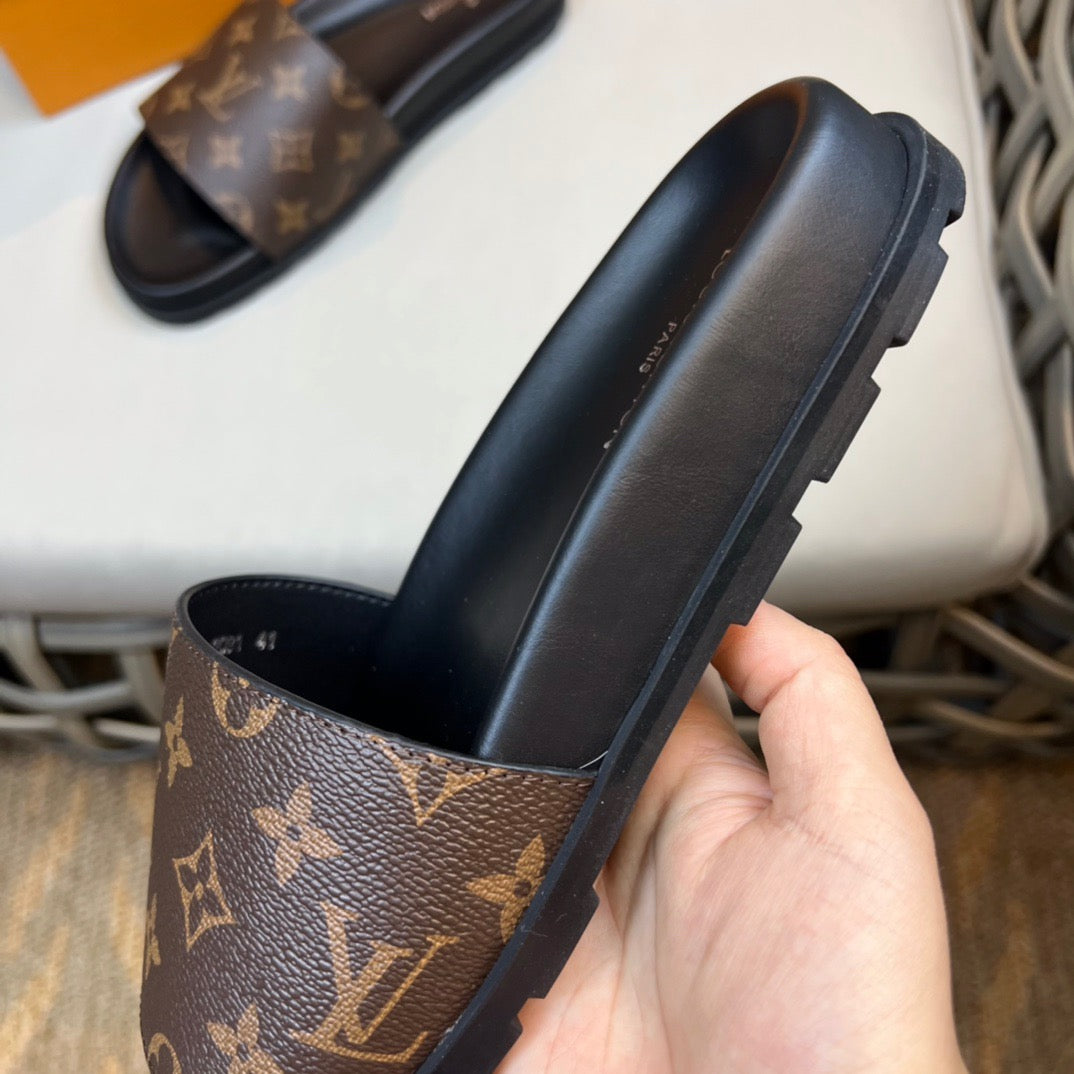 LV Fashion Korean Slides Printed In Dark Brown