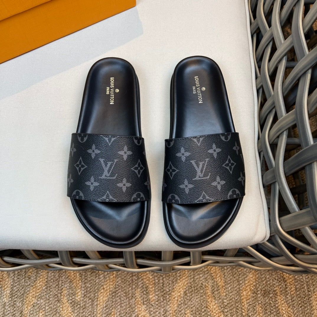 LV Fashion Korean Slides Printed In Black