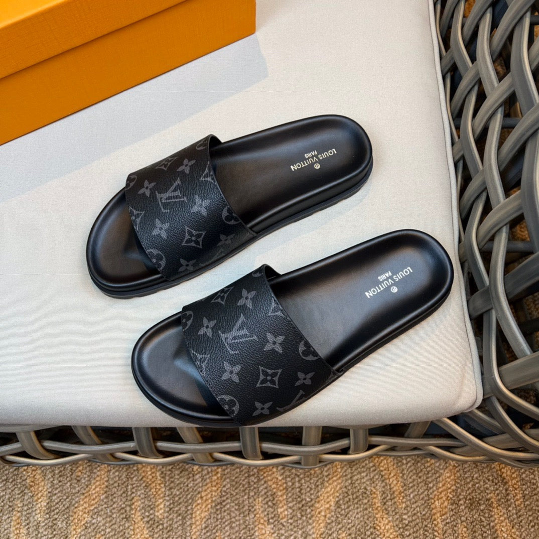 LV Fashion Korean Slides Printed In Black