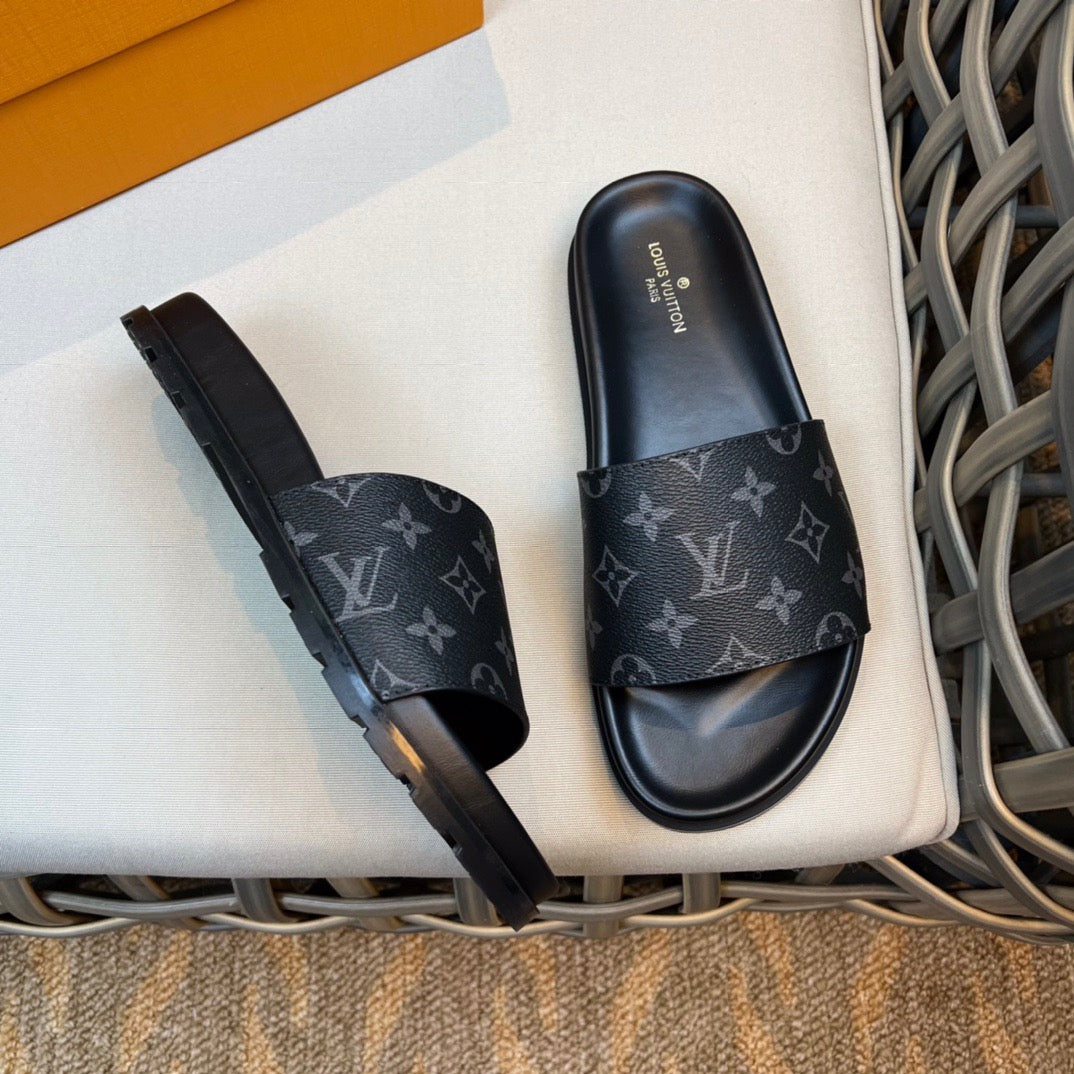 LV Fashion Korean Slides Printed In Black