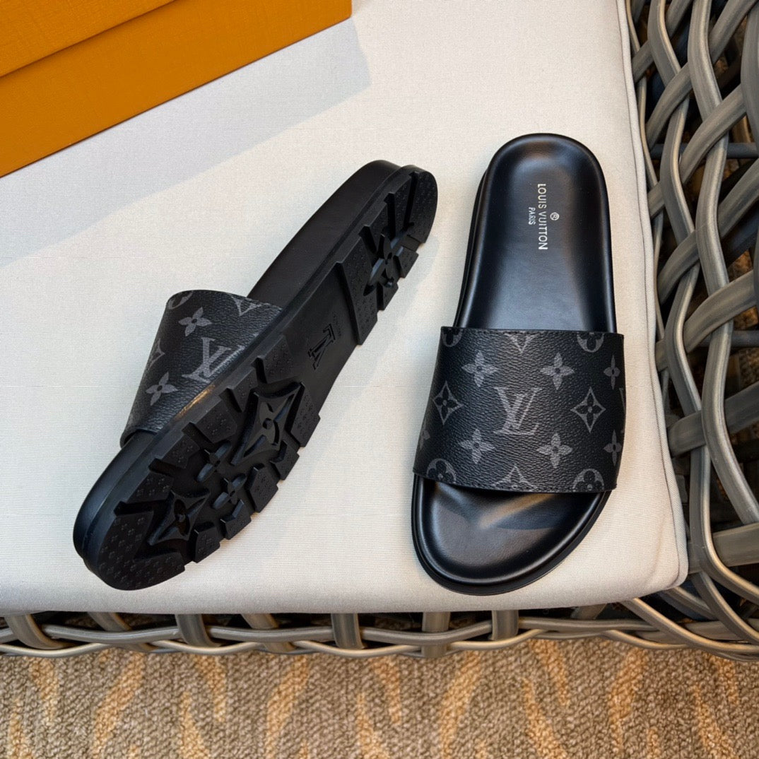 LV Fashion Korean Slides Printed In Black