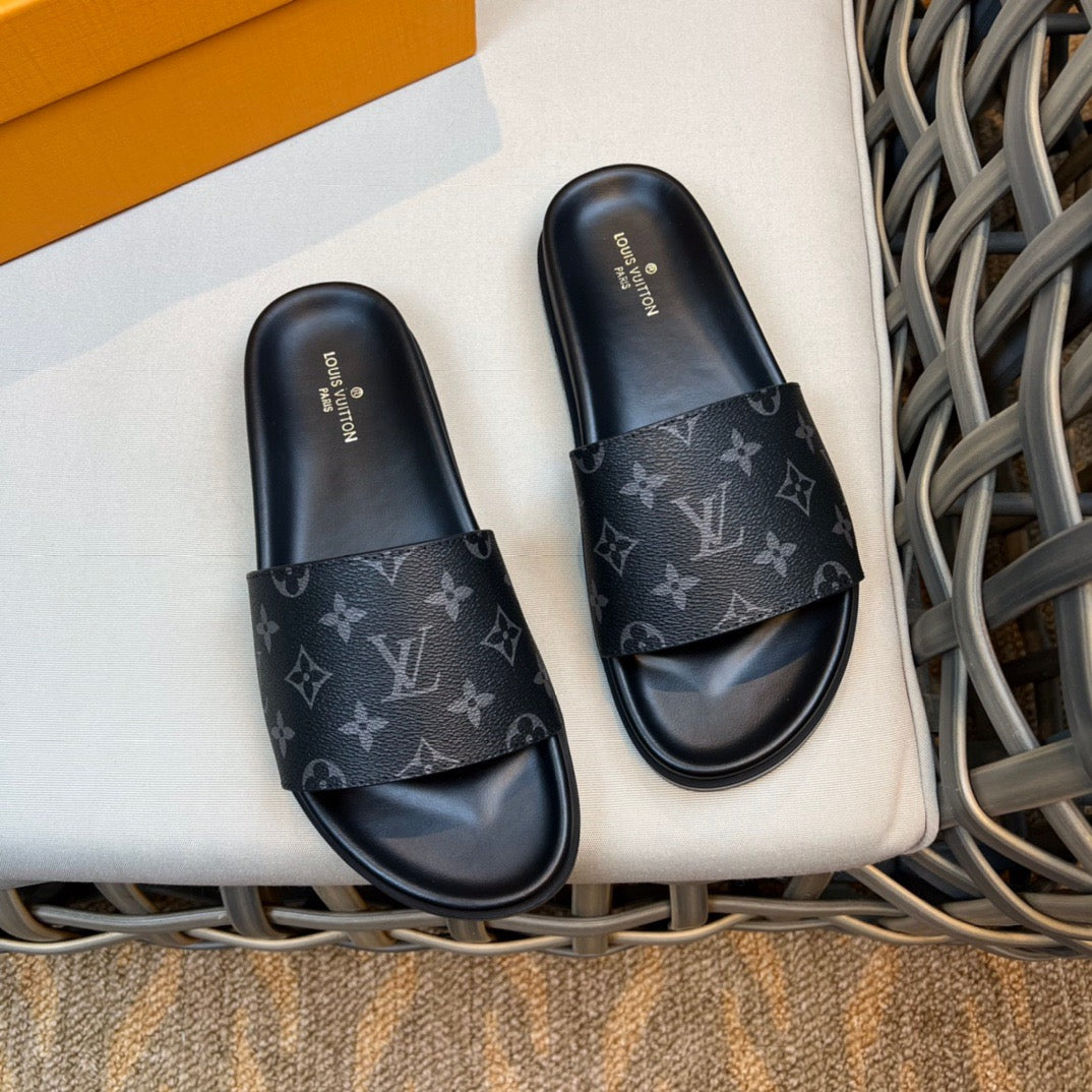 LV Fashion Korean Slides Printed In Black