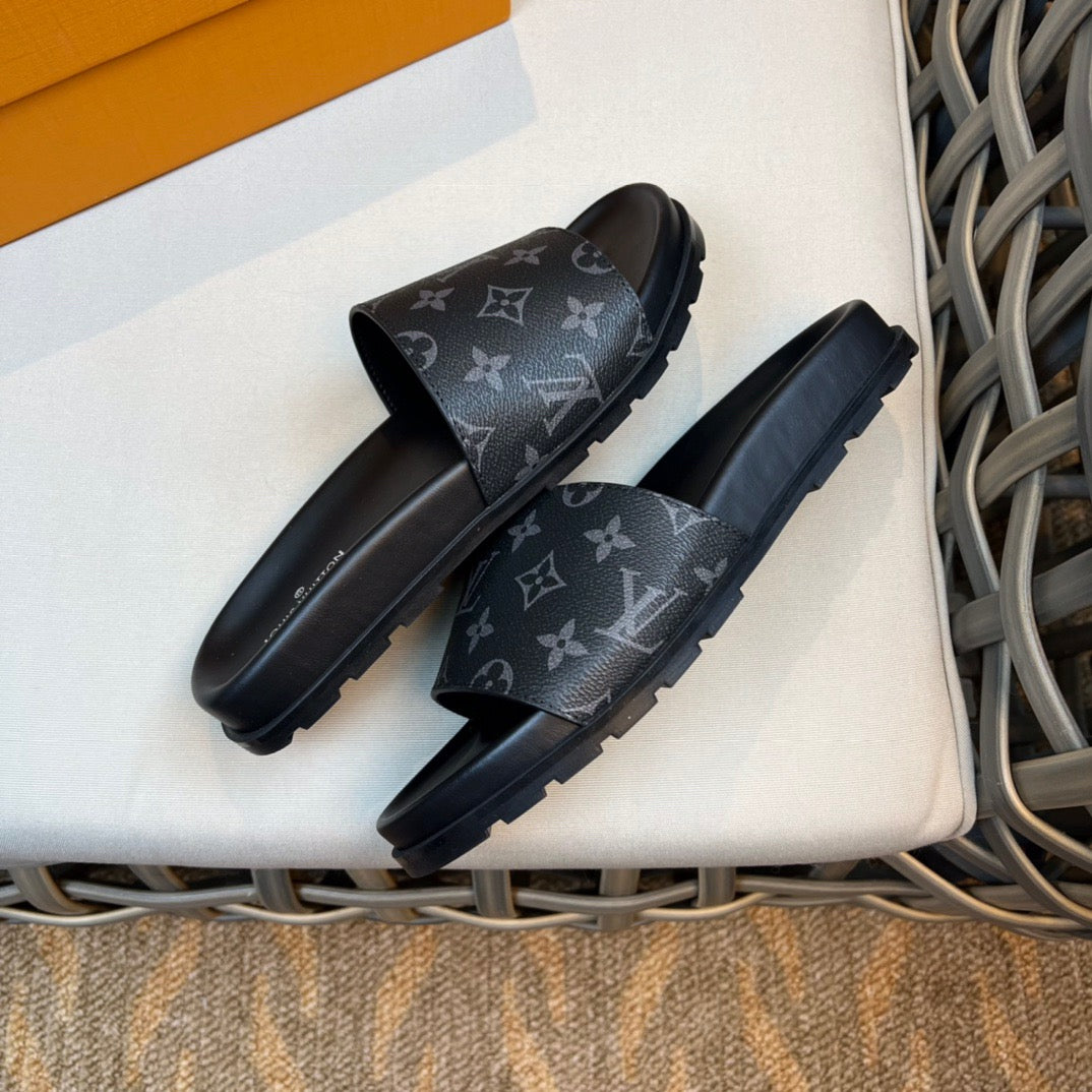 LV Fashion Korean Slides Printed In Black