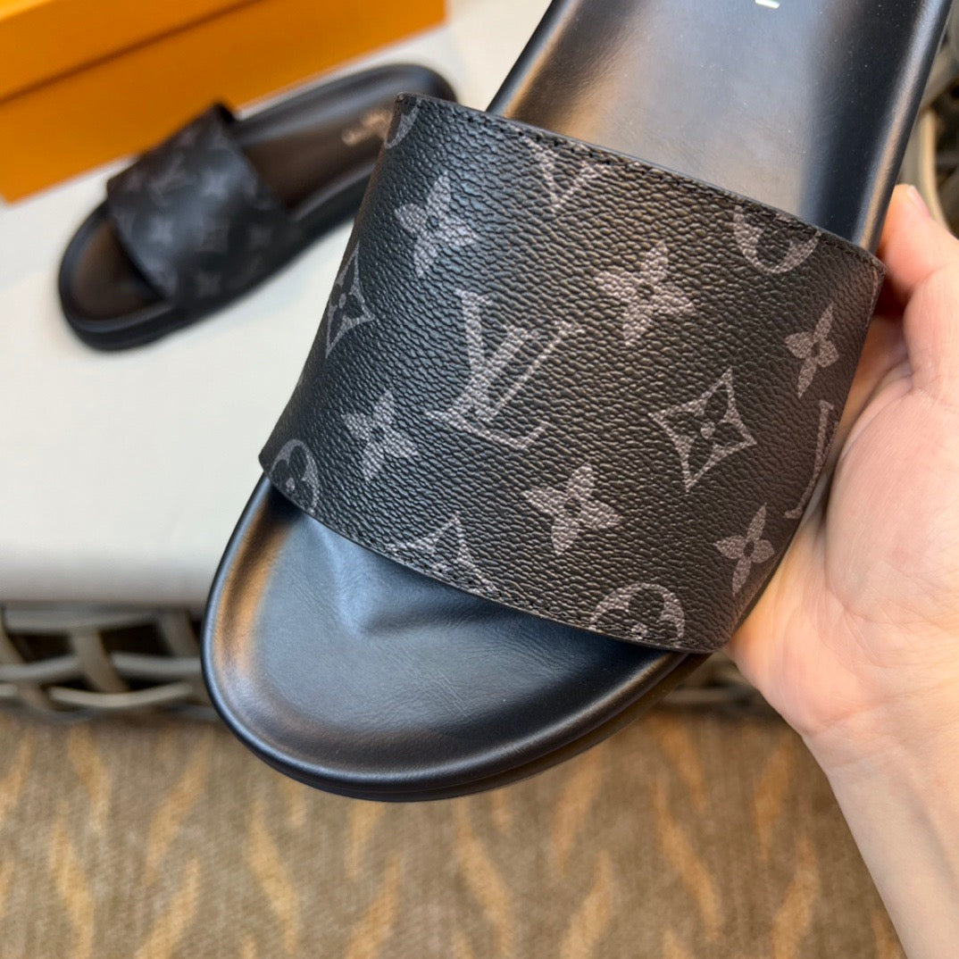 LV Fashion Korean Slides Printed In Black