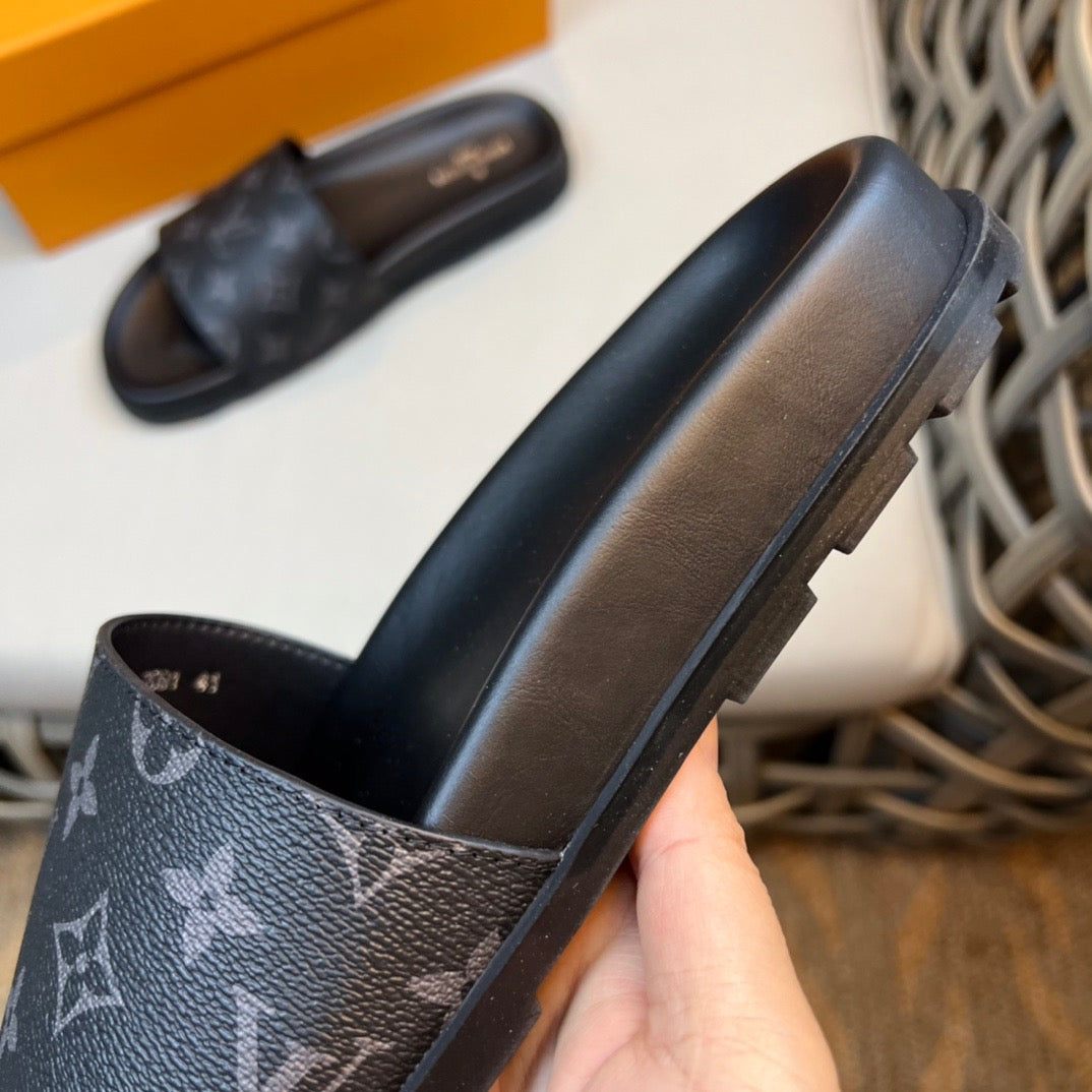 LV Fashion Korean Slides Printed In Black