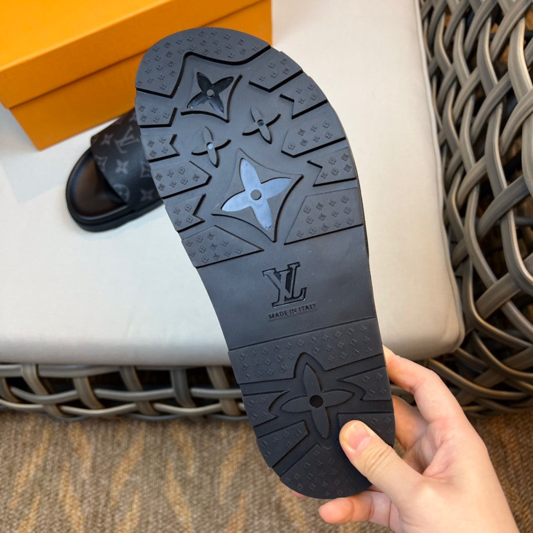 LV Fashion Korean Slides Printed In Black