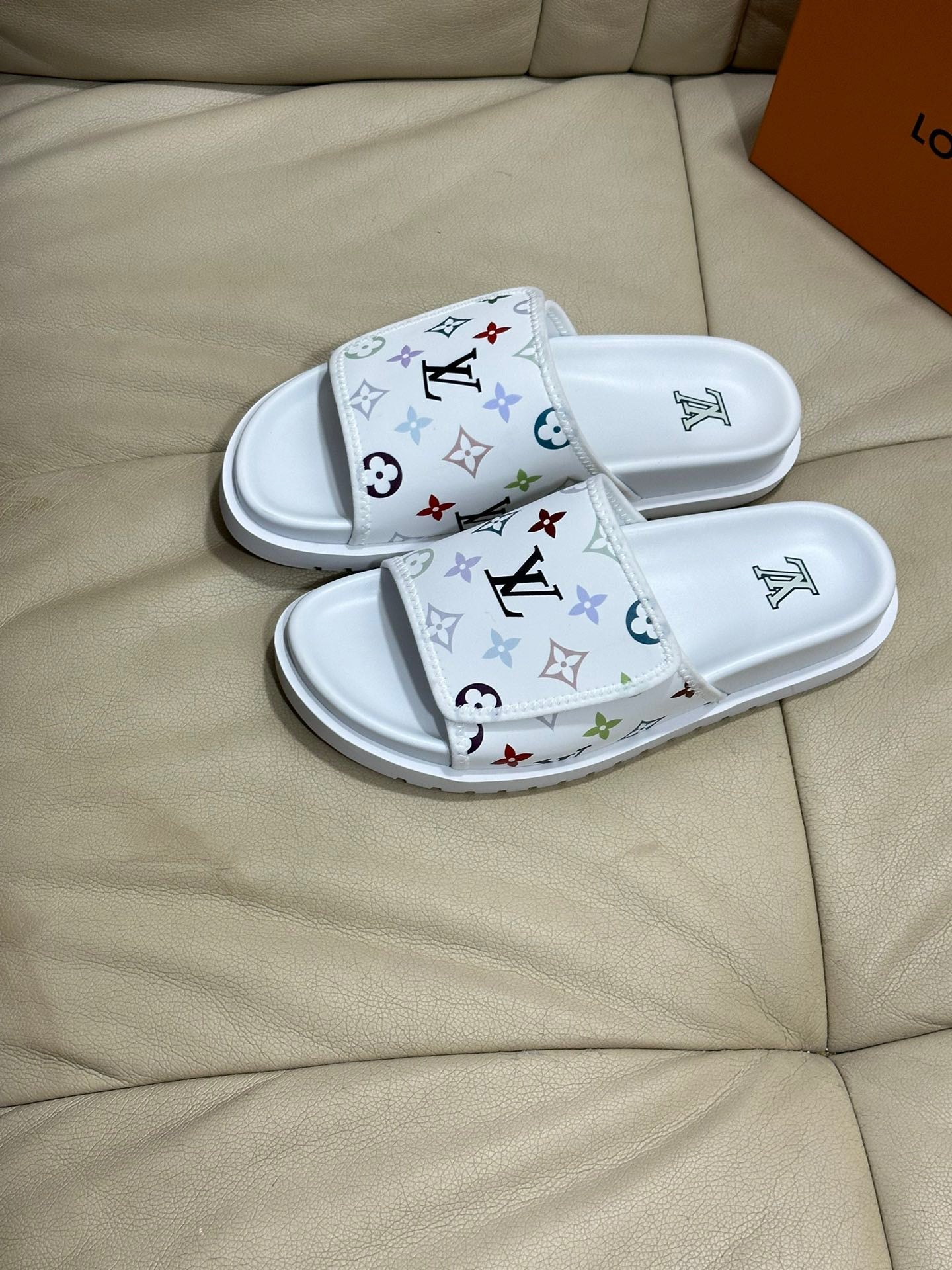 LV Monogram Velcro slippers In White