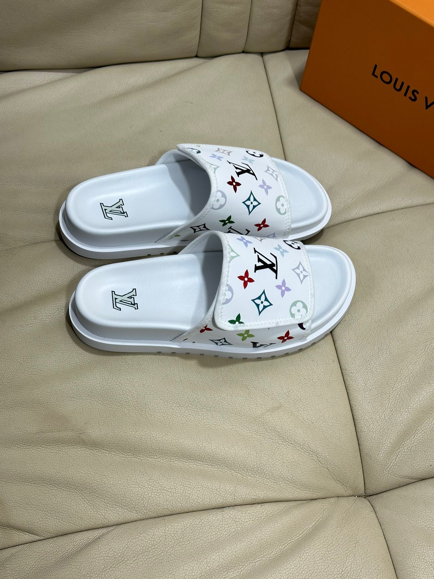 LV Monogram Velcro slippers In White