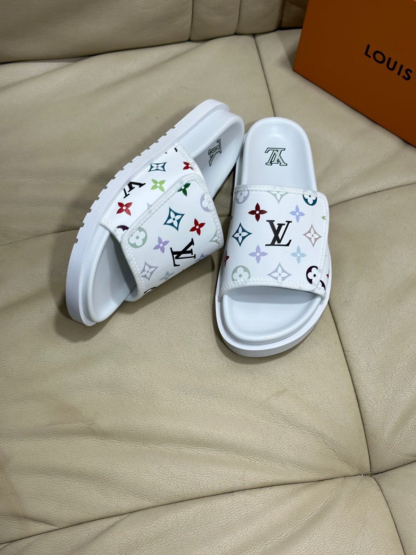 LV Monogram Velcro slippers In White