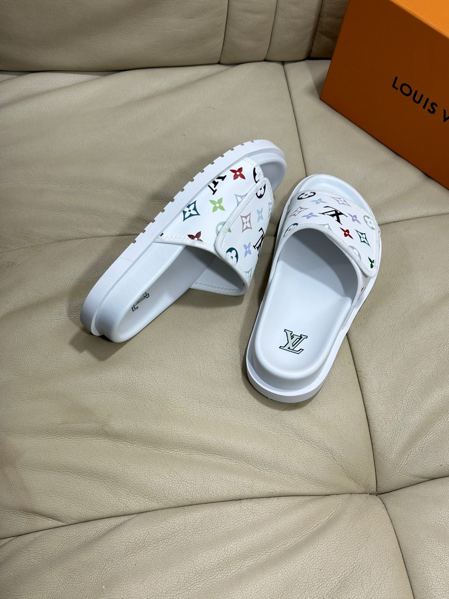 LV Monogram Velcro slippers In White