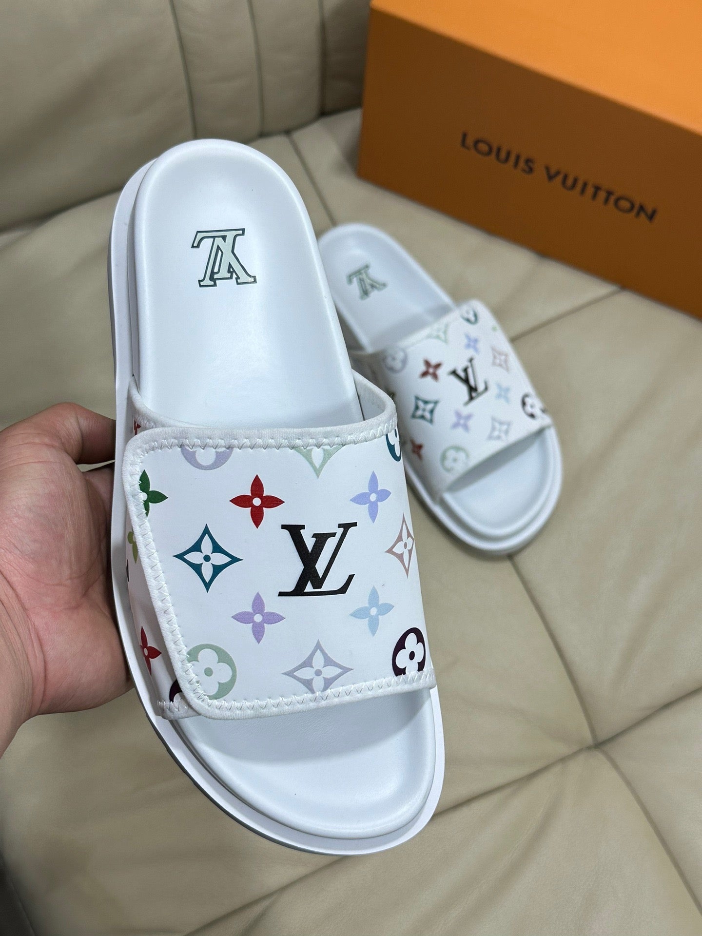 LV Monogram Velcro slippers In White