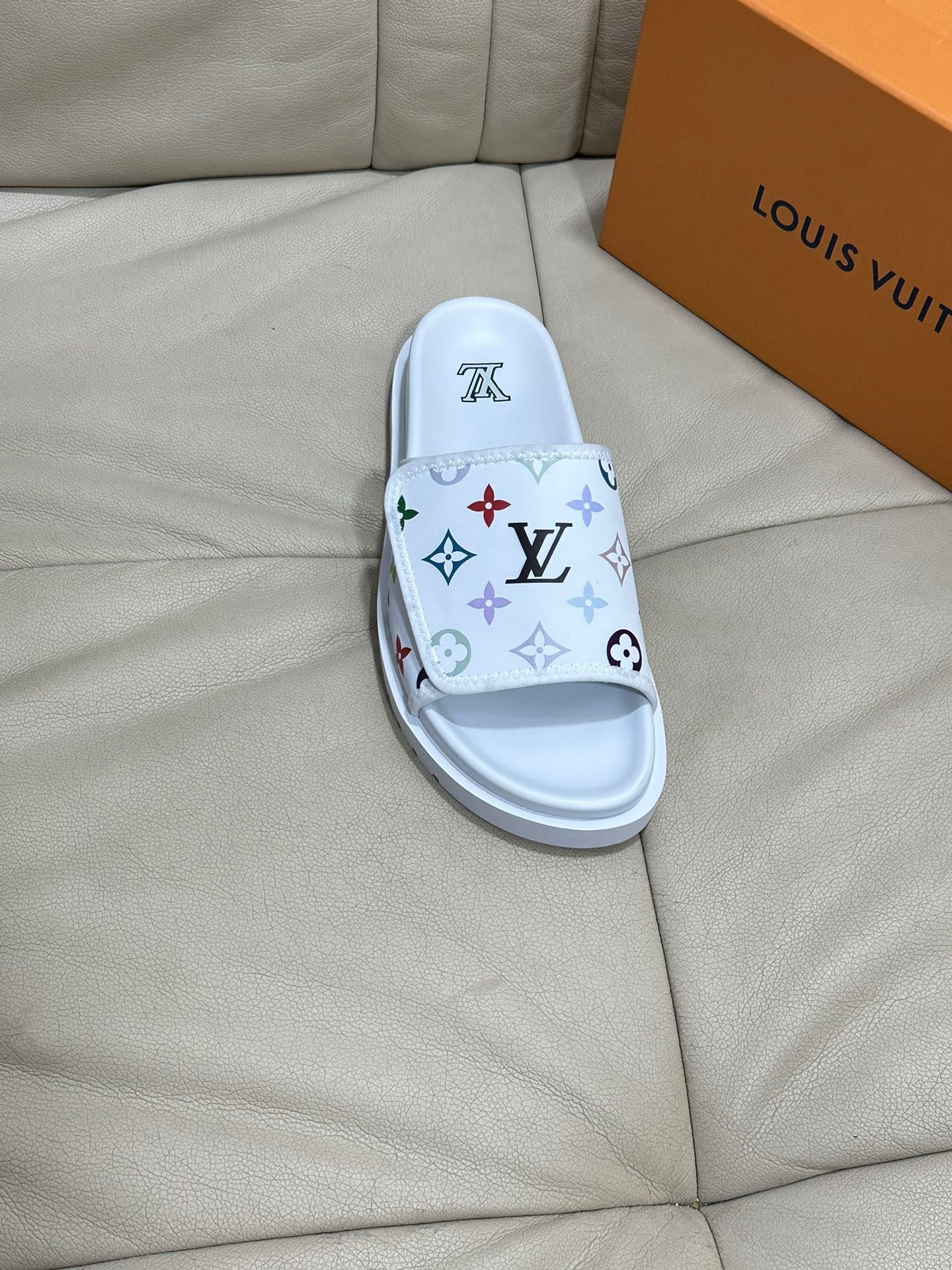 LV Monogram Velcro slippers In White