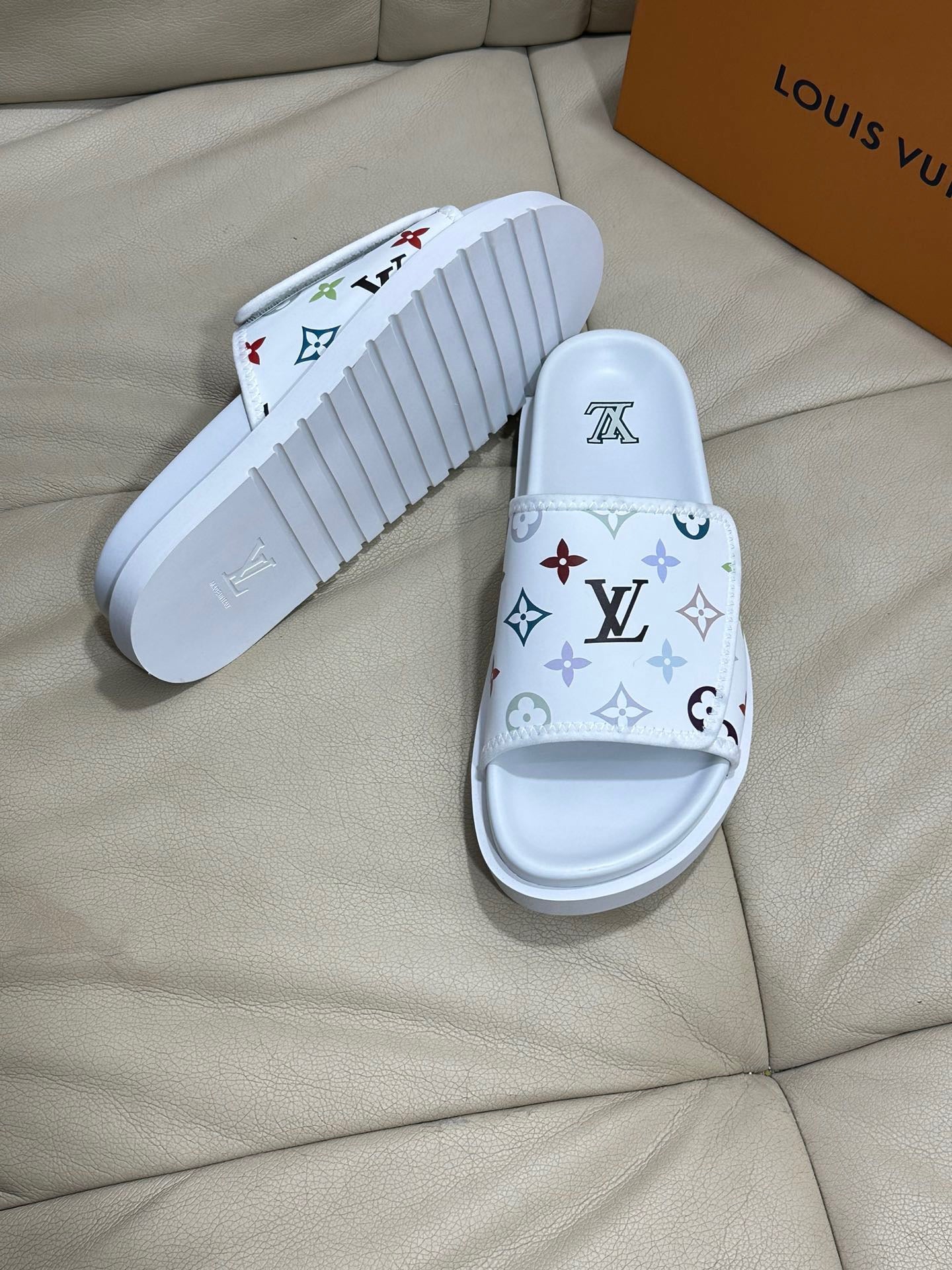 LV Monogram Velcro slippers In White