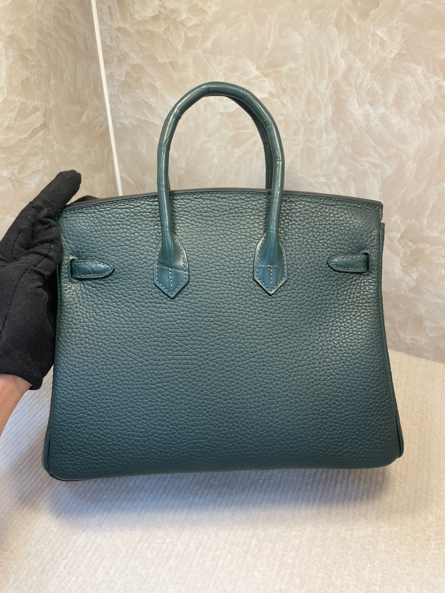 Hermes Touch Birkin 25 Bag in Green Clemence and Matte Alligator Leather