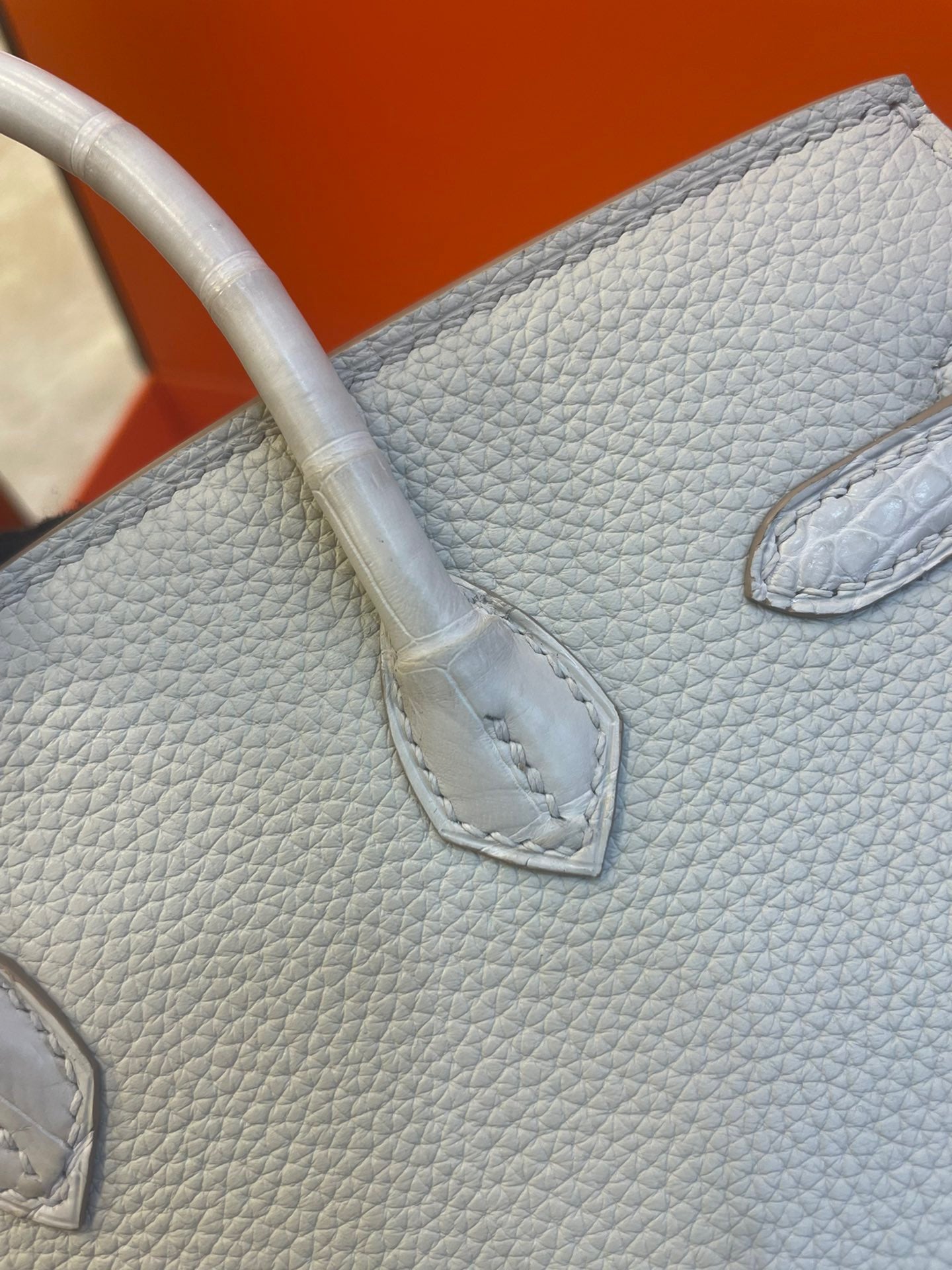 Hermes Touch Birkin 25 Bag in White Clemence and Matte Alligator Leather