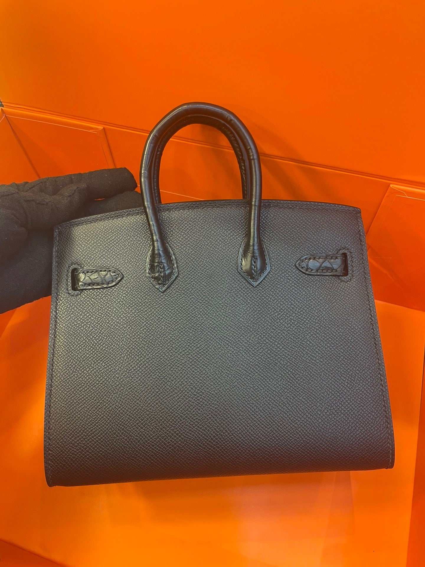 Hermes Birkin 25 In Black American Alligator Skin Small House