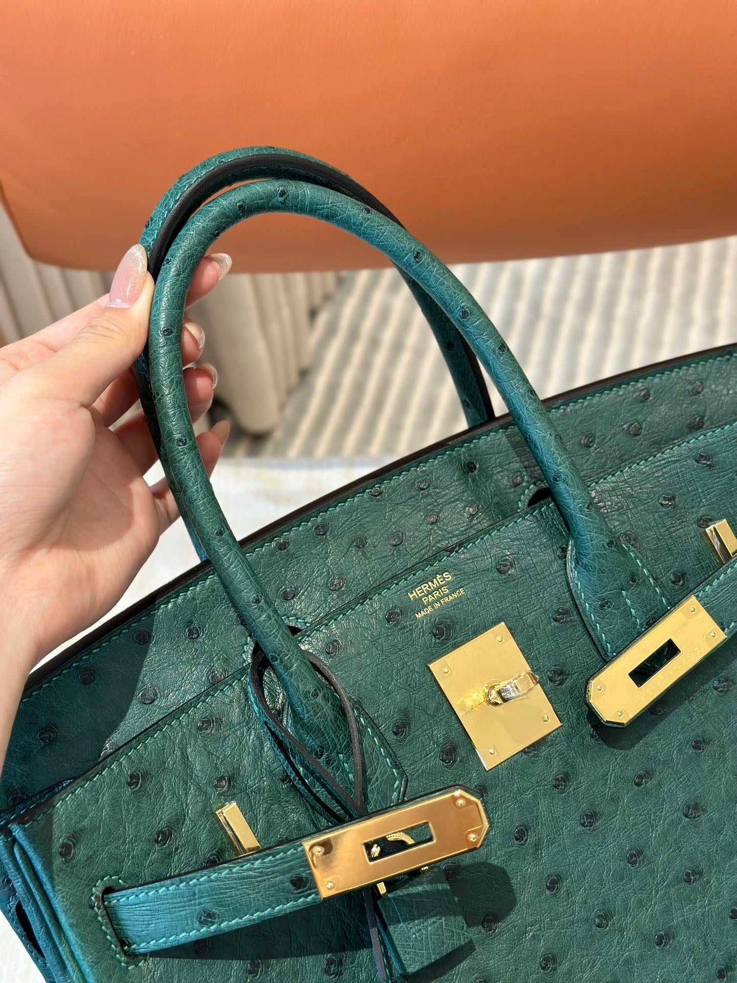 Hermès Birkin 30 Green Ostrich Leather Handbag