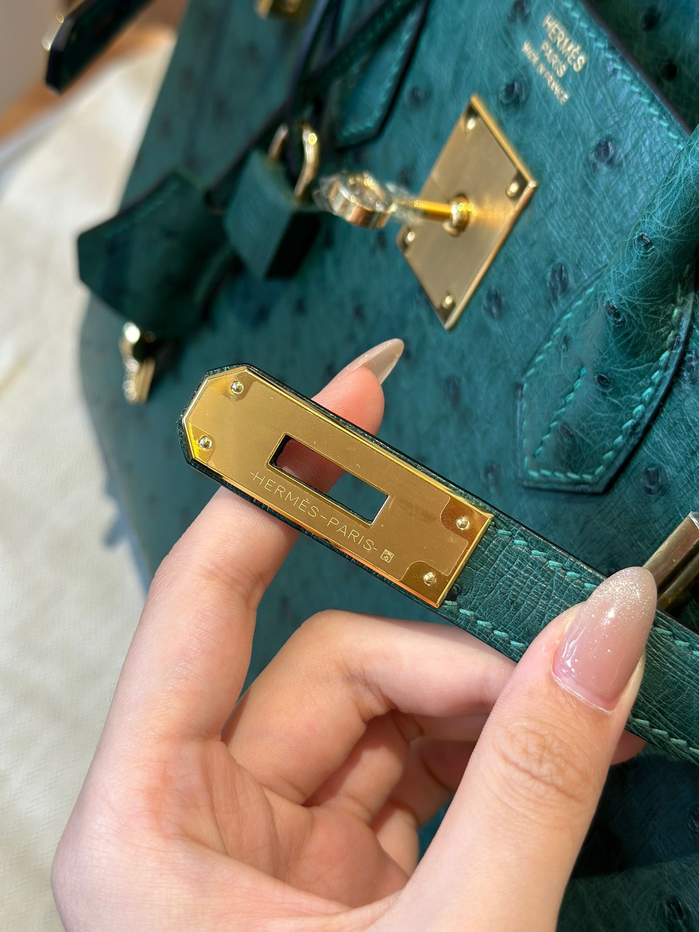 Hermès Birkin 30 Green Ostrich Leather Handbag