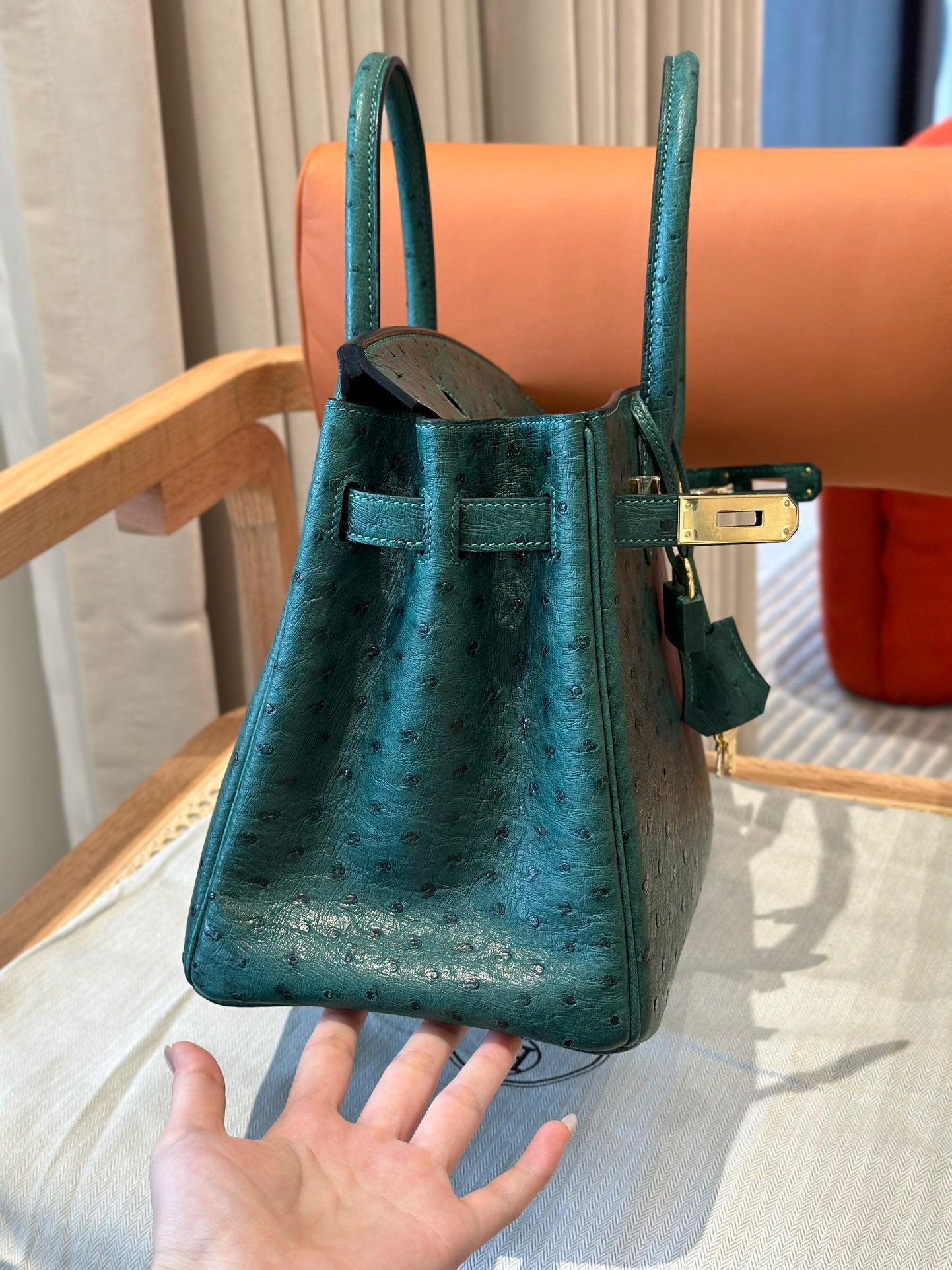 Hermès Birkin 30 Green Ostrich Leather Handbag