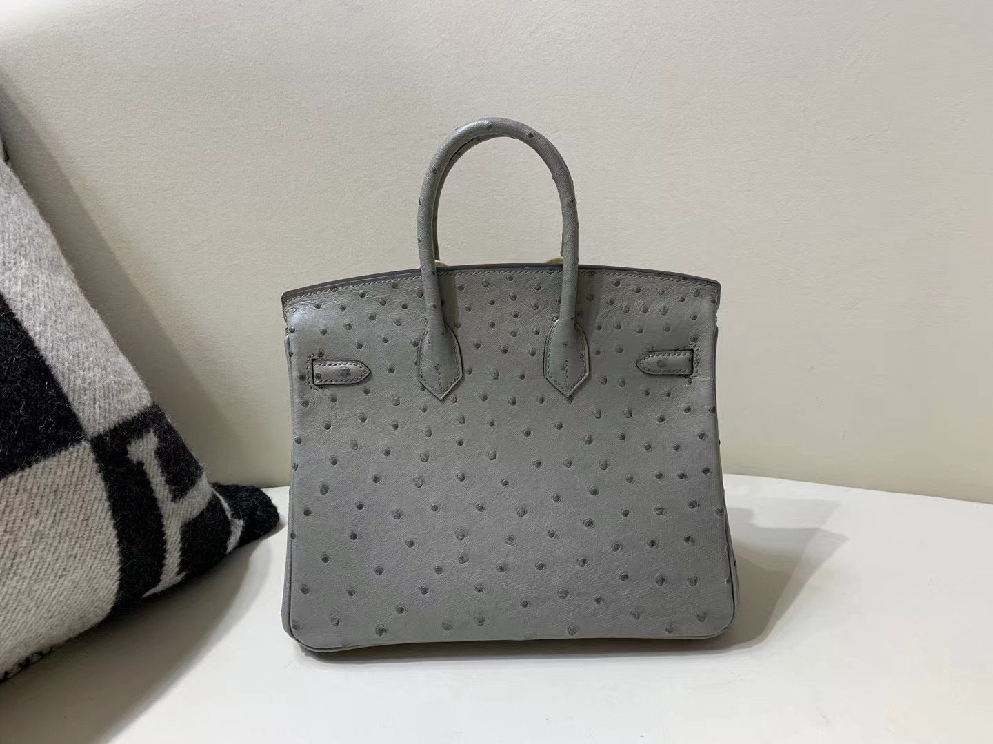 Hermes Birkin 25 Ostrich Leather Gris Asphalte With Palladium Hardware