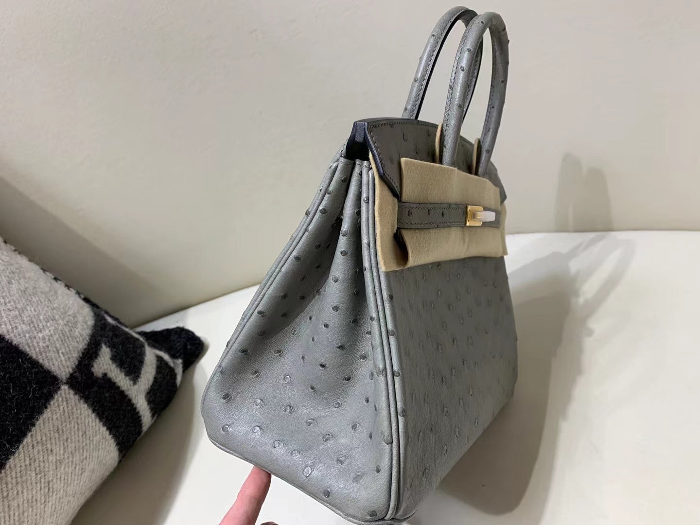 Hermes Birkin 25 Ostrich Leather Gris Asphalte With Palladium Hardware