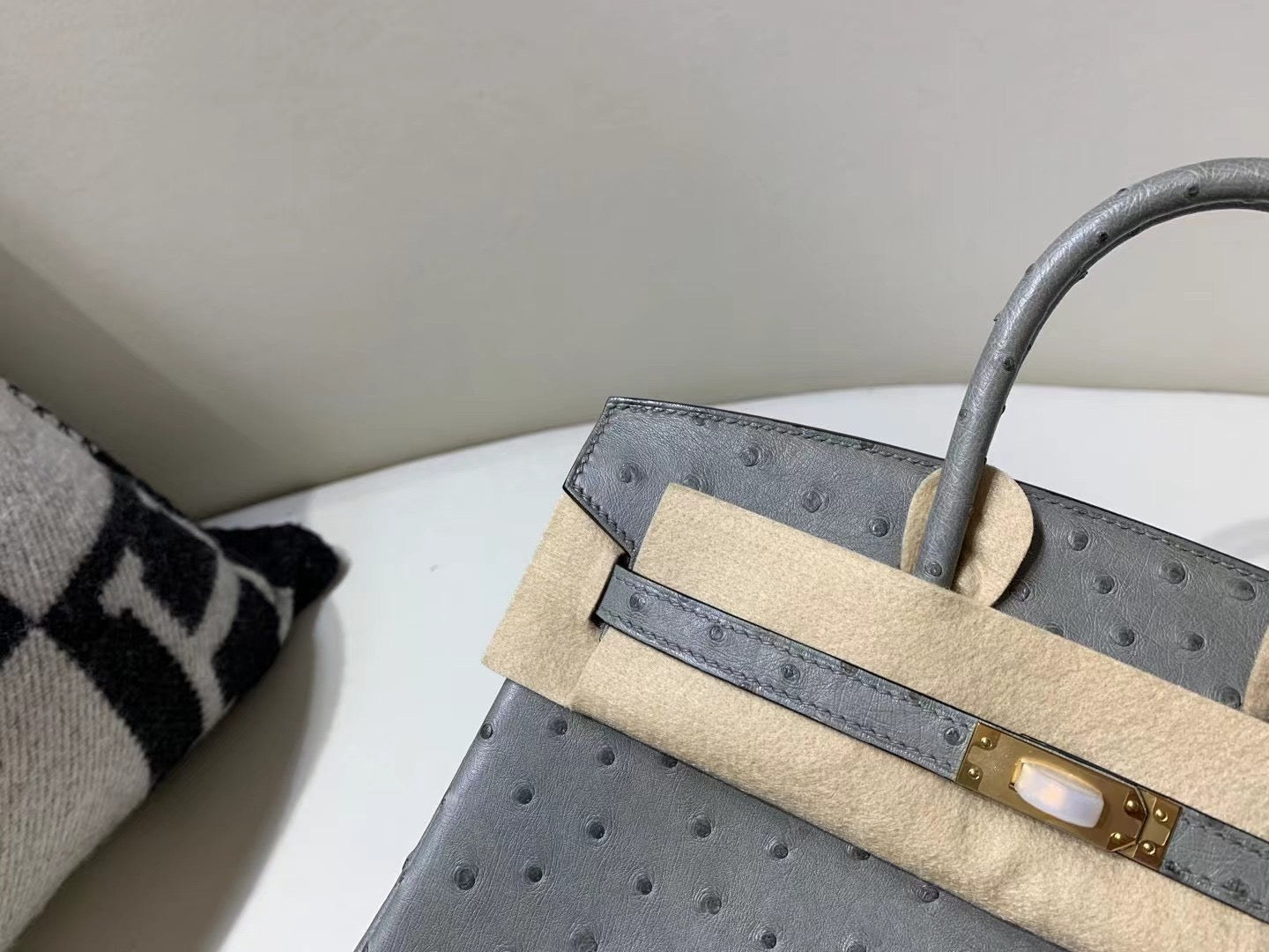 Hermes Birkin 25 Ostrich Leather Gris Asphalte With Palladium Hardware