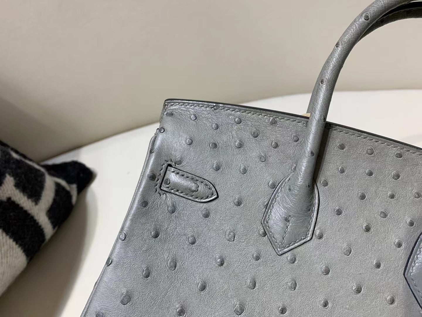 Hermes Birkin 25 Ostrich Leather Gris Asphalte With Palladium Hardware