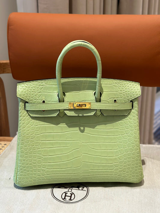 Hermes 25cm Birkin Vert Comic Green Crocodile Palladium Hardware