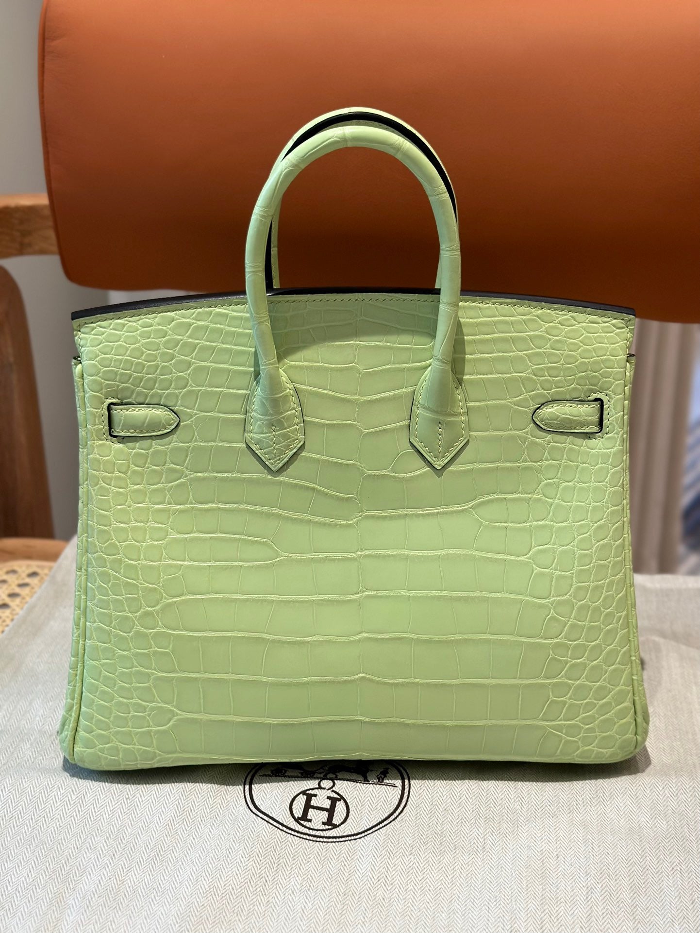 Hermes 25cm Birkin Vert Comic Green Crocodile Palladium Hardware