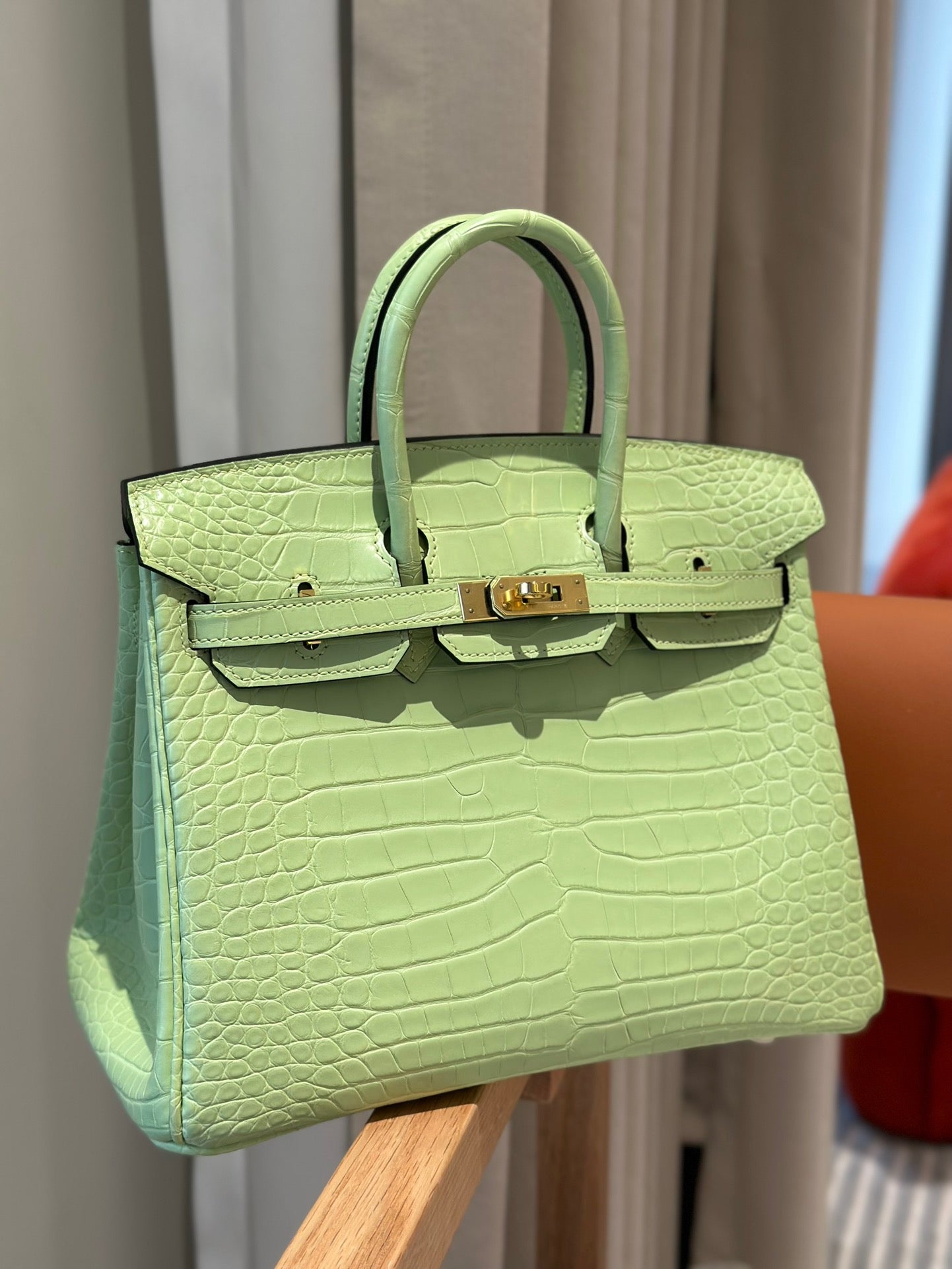 Hermes 25cm Birkin Vert Comic Green Crocodile Palladium Hardware