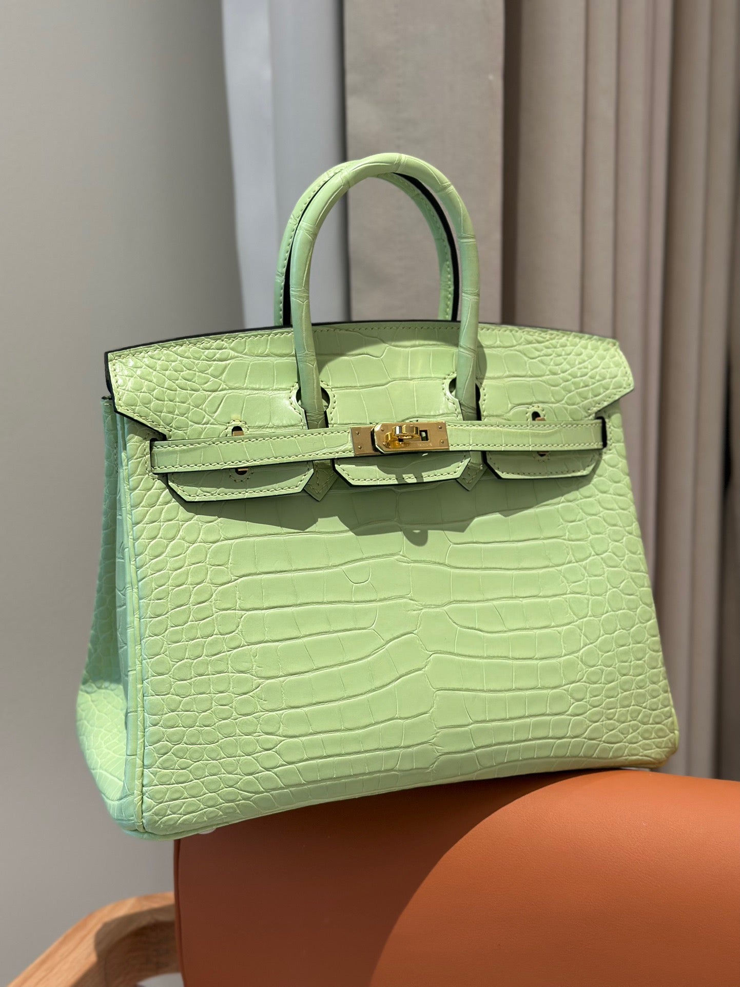 Hermes 25cm Birkin Vert Comic Green Crocodile Palladium Hardware