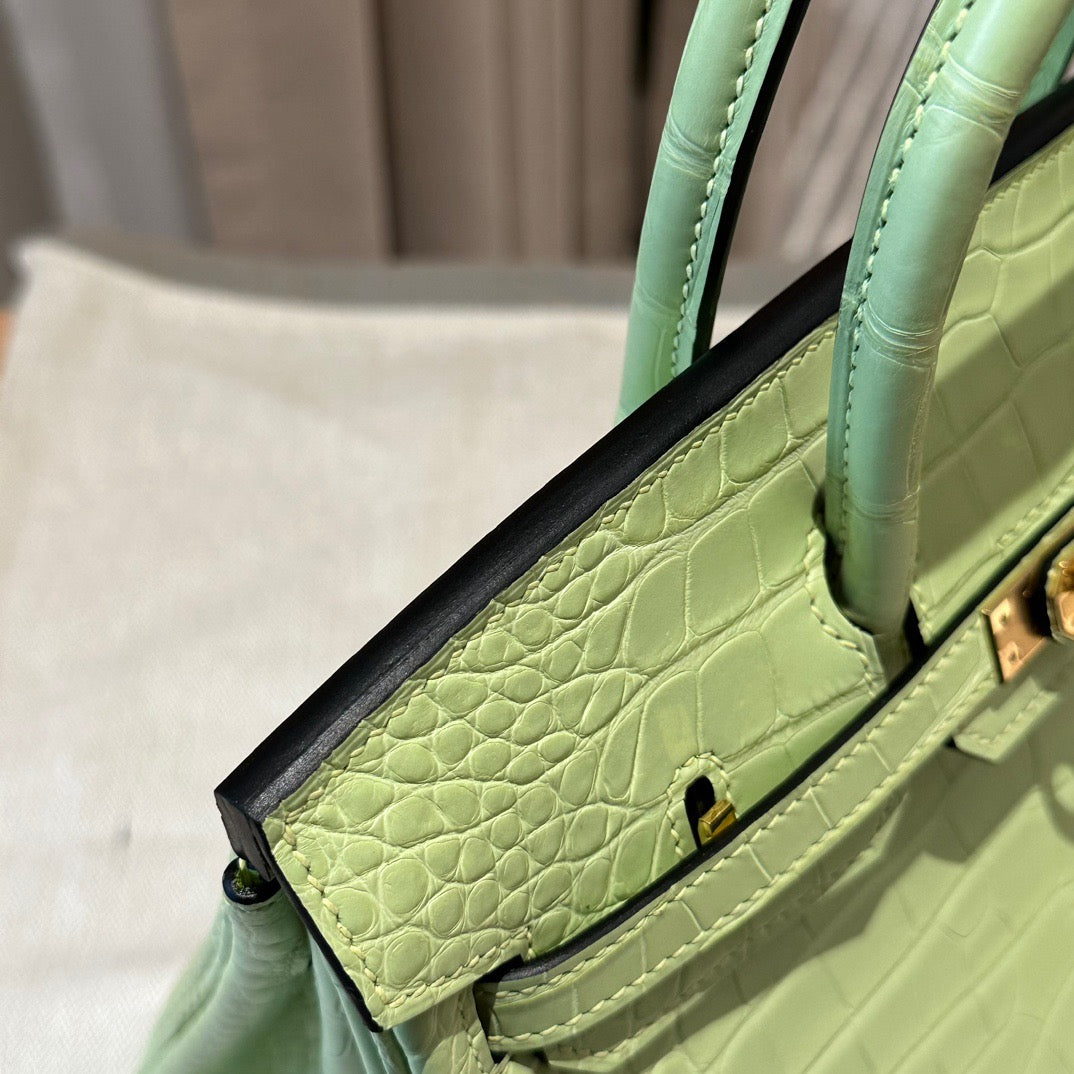 Hermes 25cm Birkin Vert Comic Green Crocodile Palladium Hardware