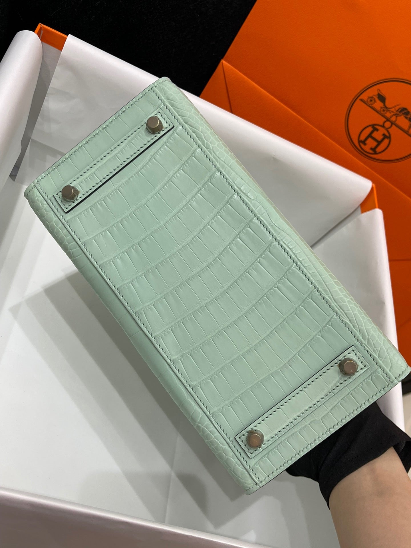 Hermes Birkin 25 Matte Mississippiensis Alligator Mint Green With Silver Hardware