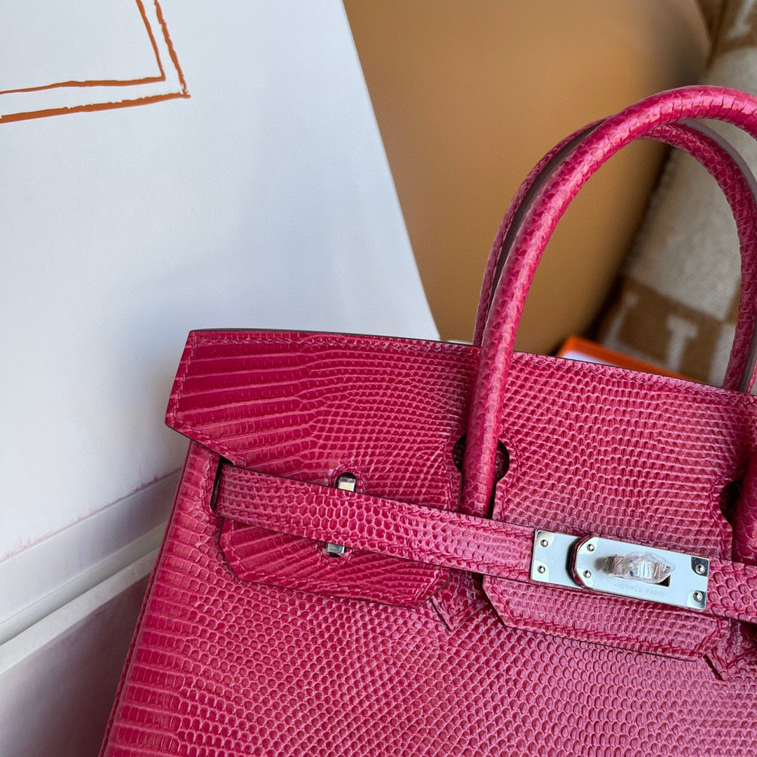 Hermes Birkin 25cm Flag Red Lizard Skin With Silver Hardware