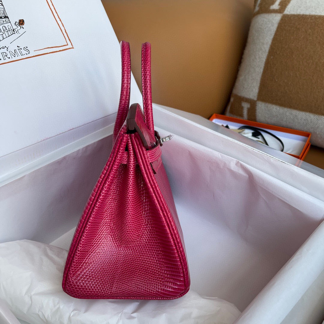 Hermes Birkin 25cm Flag Red Lizard Skin With Silver Hardware