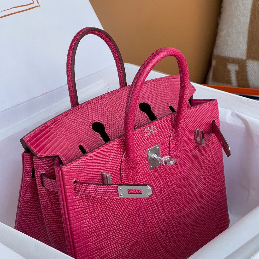 Hermes Birkin 25cm Flag Red Lizard Skin With Silver Hardware
