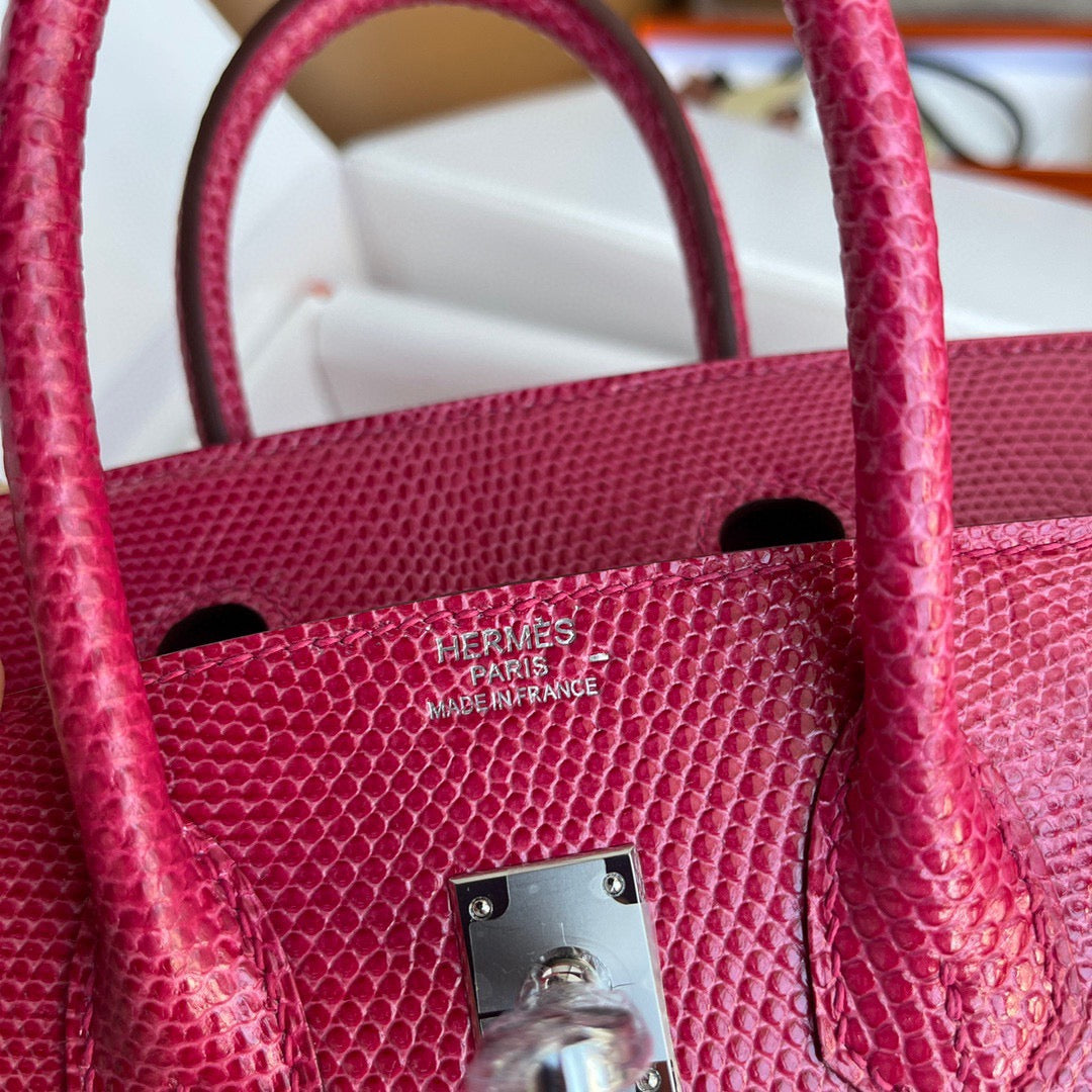 Hermes Birkin 25cm Flag Red Lizard Skin With Silver Hardware