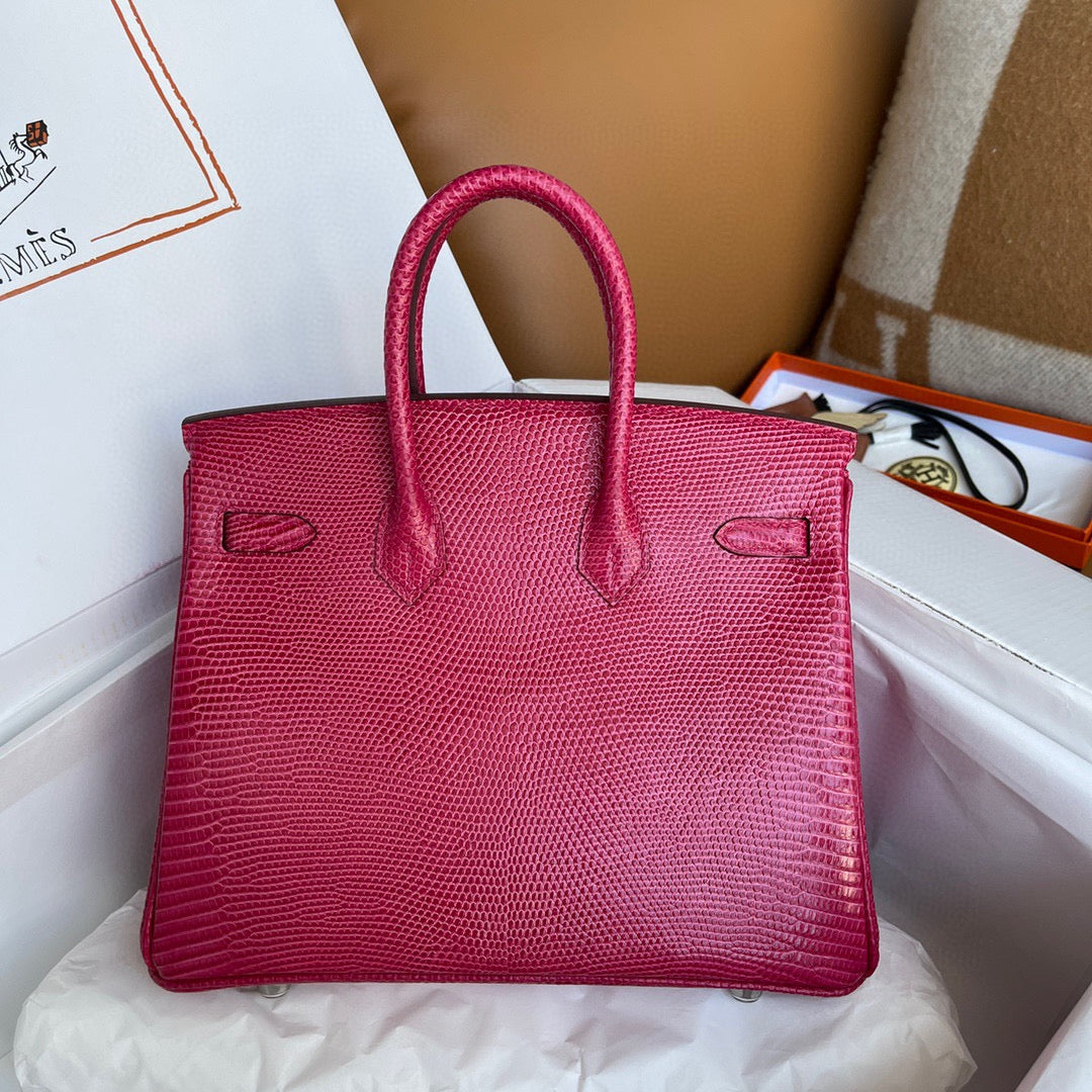 Hermes Birkin 25cm Flag Red Lizard Skin With Silver Hardware