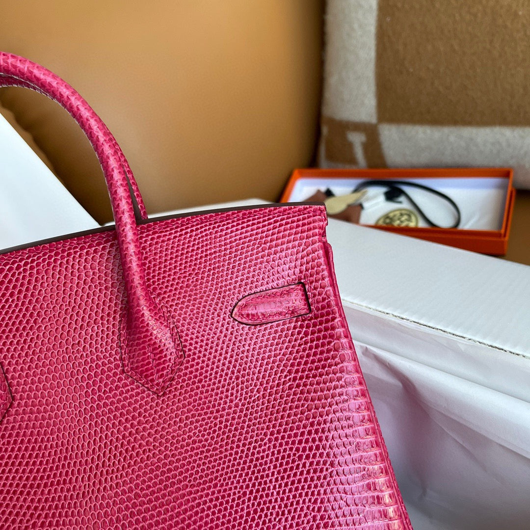 Hermes Birkin 25cm Flag Red Lizard Skin With Silver Hardware
