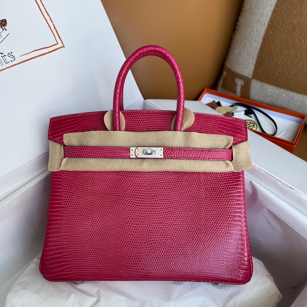 Hermes Birkin 25cm Flag Red Lizard Skin With Silver Hardware