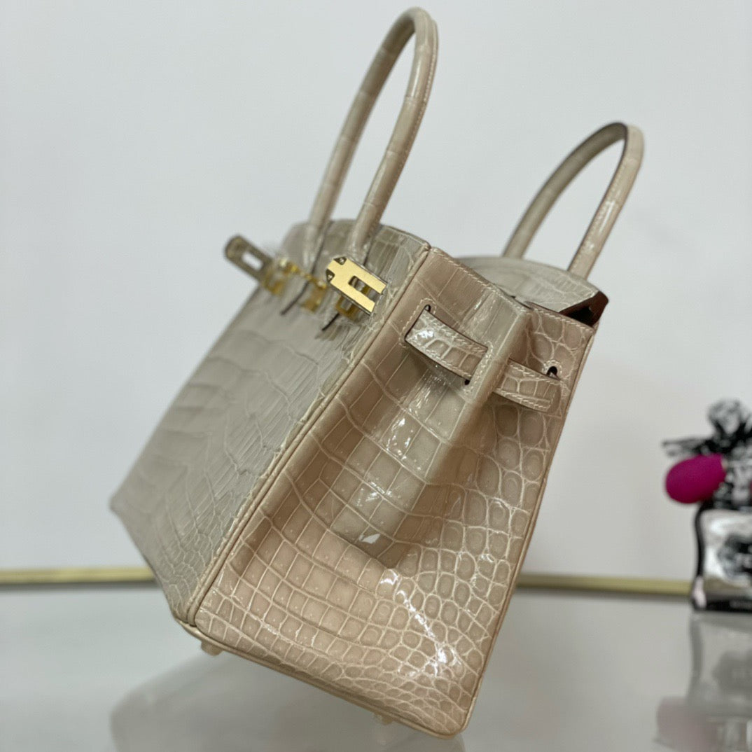 Hermes Birkin 25cm Apricot Crocodile Pattern Bag