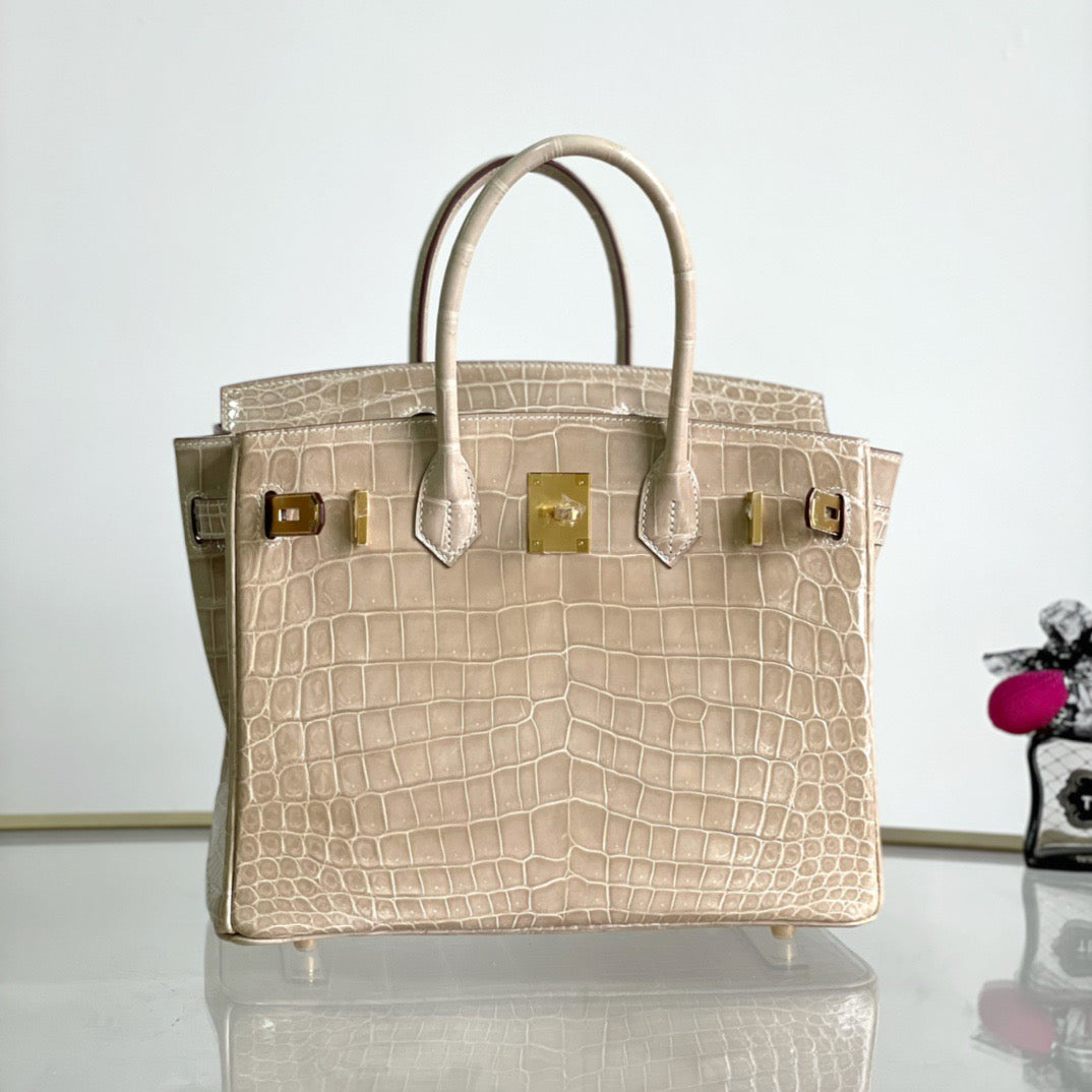 Hermes Birkin 25cm Apricot Crocodile Pattern Bag