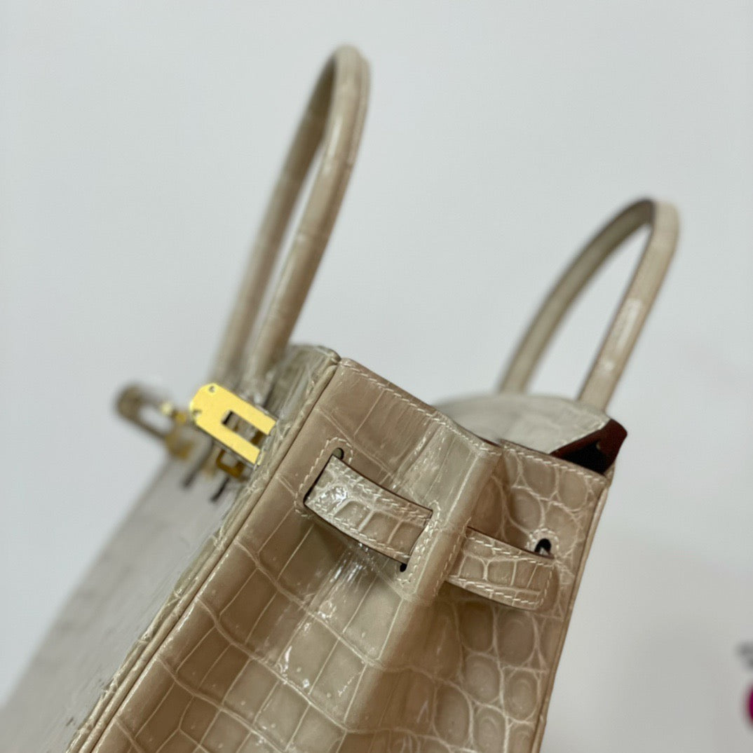 Hermes Birkin 25cm Apricot Crocodile Pattern Bag