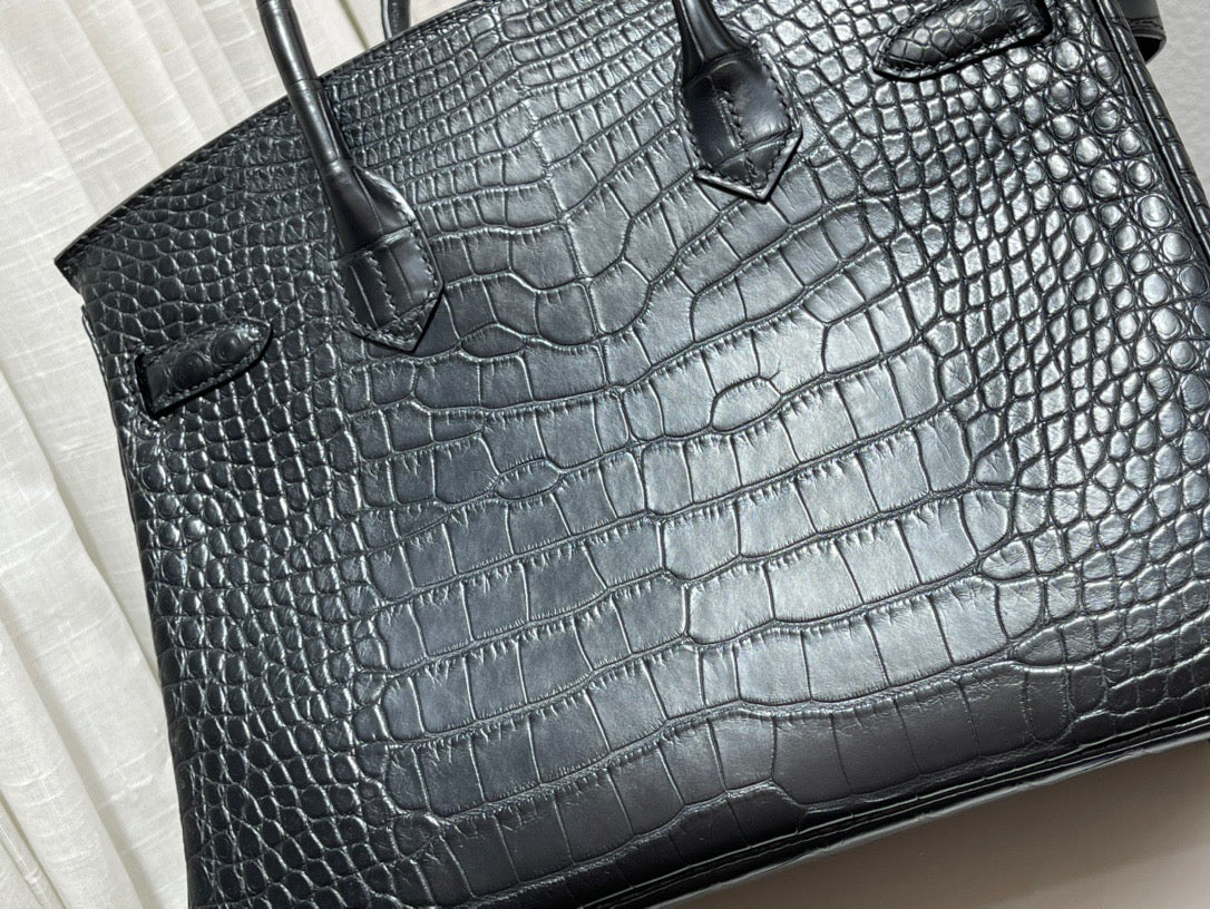 Hermes 25cm Birkin Black Crocodile Leather Palladium Hardware