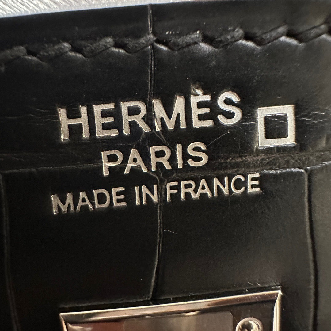 Hermes 25cm Birkin Vert Comic Black Crocodile Silver Hardware