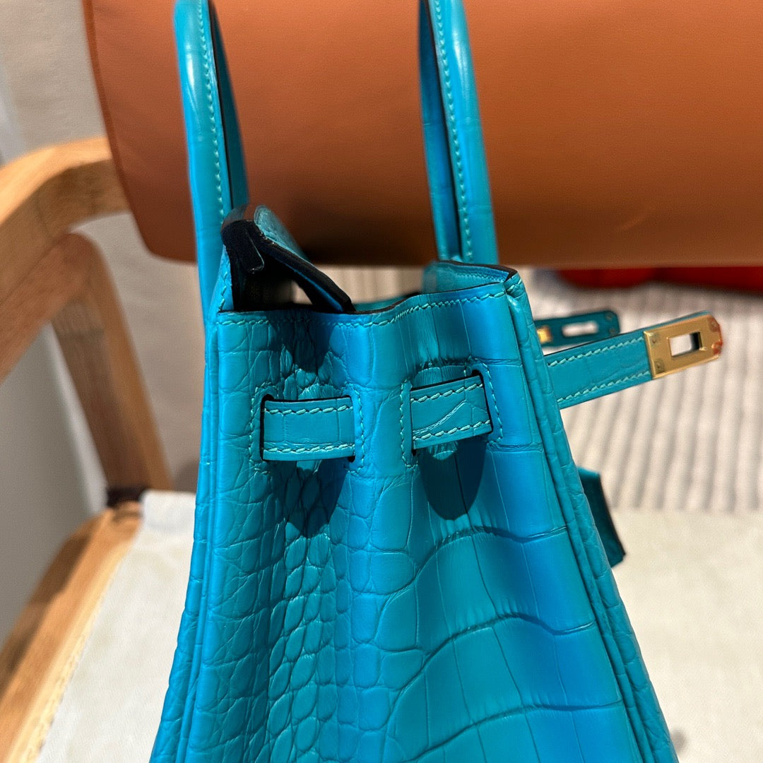 Hermes 25cm Birkin Vert Comic Blue Crocodile Palladium Hardware